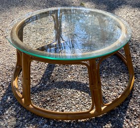 Rattan Glass Top Low Table