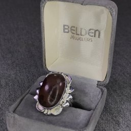 Fantastic Sterling Silver / 925 Cocktail Ring With Coffee Bean Jasper - Very Pretty - Brand New Never Worn