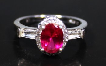 Fine Sterling Silver Ladies Ring Pink And White Gemstones Size 7