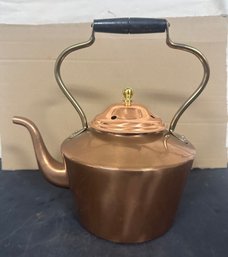 Vintage Copper Brass Tea Pot Kettle With Wooden Handle Made In Portugal. FL/ B4