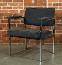 Mid Century Modern Chrome Upholstered Arm Chair