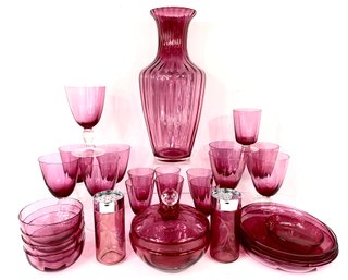 Large Collection Of Cranberry Glass Pair Of Ruby Stain Shakers