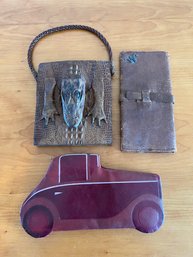 Small Alligator Skin Handbag, Trifold Wallet & Vintage Coupe Style Wallet