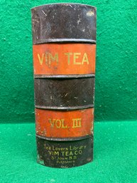 Antique VIM Tea. Vol. III. Tea Lovers Library VIM Tea Co. Book Shaped Painted Toleware Tin. Yes Shipping.