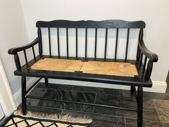 Antique Black Painted Rush Seat Bench
