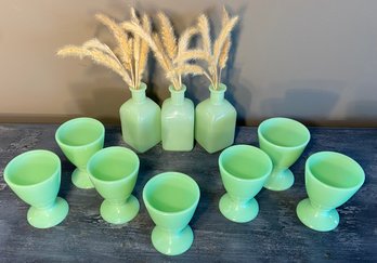 Jadeite Juice Goblets And Bud Vases