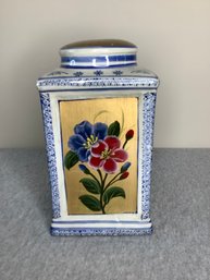 Floral Blue And White Gold Painted Urn