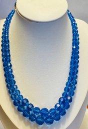 VINTAGE MADE IN AUSTRIA BEAUTIFUL BLUE CRYSTAL DOUBLE STRAND NECKLACE