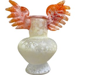 Angel Wings Vase #7 - White /orange Wings With Scavo Finish. Crafted By A Local Guilford Artist