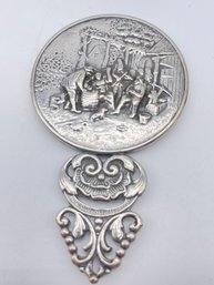 Vintage Small Silver Mirror With Relief Decoration By S &F 297 From Denmark.