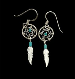 Sterling Silver And Turquoise Dream Catcher Earrings