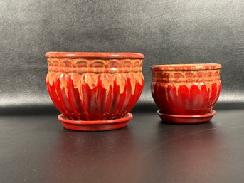 A Beautiful Pair Of Glazed Ceramic Cachepots