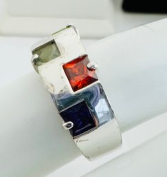 STERLING SILVER MODERNIST MULTI GEMSTONE RING