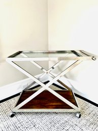 Modern Chrome & Glass Cocktail Tray Cart