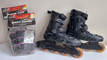 Blade Runner Roller Blade Skates Size 8, New Wrist Guards & Elbow Pads