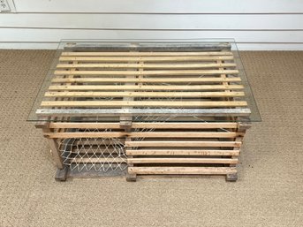 Wood Lobster Pot Coffee Table With Glass Top