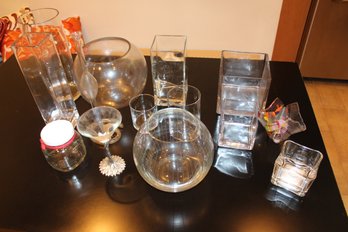 Bowl And Square Glass Vases Etc