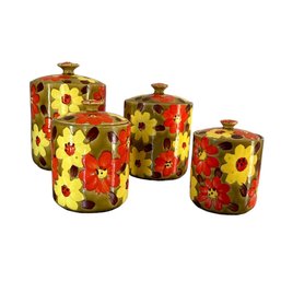 Vintage Lefton Japan 5233 Ceramic Retro Kitchen Canister Set With Yellow And Orange Floral Design (U.S. Shippi