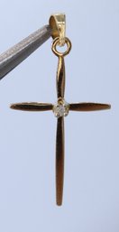 Elegant 14k Yellow Gold Cross W/ Diamond Center Pendant
