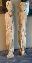 Two Carved Wood Tall African Folk Art Figures