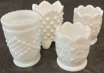 Lot Of 4 Assorted Milkglass Toothpick Holders