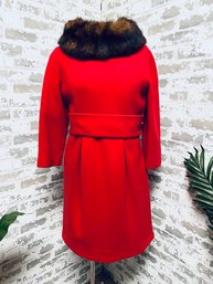 The Showstopper - Vintage Red Meltina Cuddle Coat W/ Genuine Fur Collar