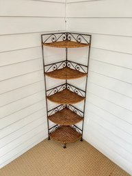 Metal And Wicker Corner Shelf