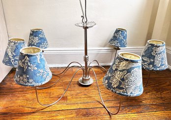 6 Armed Chandelier With Blue Flowered Lamp Shades