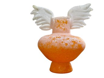 Angel Wings Vase #8 Orange/white Wings-With Scavo Finish. Crafted By A Local Guilford Artist