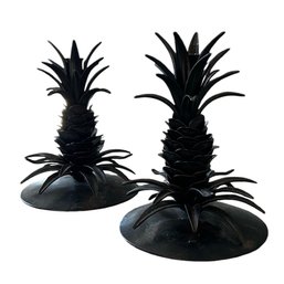 2 Dark Metal Taper Pineapple Candle Holders (U.S. Shipping Available)