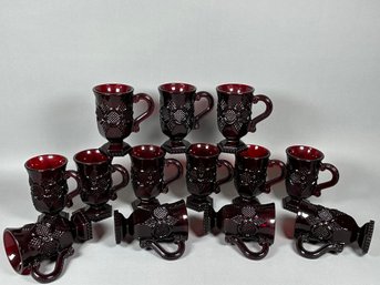 Thirteen Vintage Avon Ruby Red Cape Cod Collection Footed Mugs