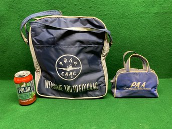 Pair Of Vintage Airline Travel Carry On Bags. Fly CAAC And (Pan AM) PAA Fly American World Airways.