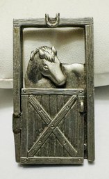 MOVABLE JJ JONETTE HORSE AND FOAL BROOCH - BARN DOOR OPENS