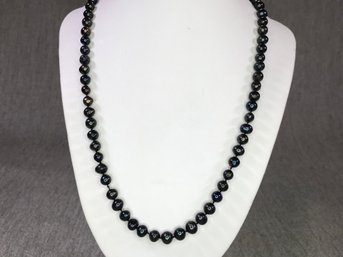 Very Pretty Genuine Cultured Baroque Black Pearl Necklace With 18K WG Plated Clasp - Very Pretty Necklace