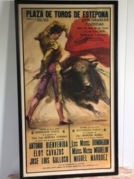 Fabulous Large Bull Fighting Poster From 1972 - 22-1/2' X 39' In Frame - Printed In Spain - Very Nice Piece