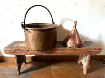 Large Copper Pot And Copper Funnel