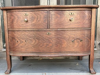 Antique Tiger Oak Low Boy Chest Of Drawers