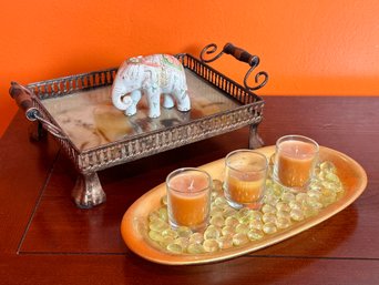 Trays, Candles, And Elephant Decor