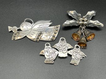 Trio Of Vintage Sterling Silver Mexico Brooches.