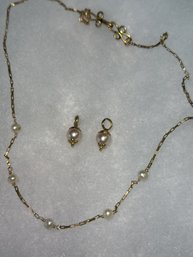 Small Lot Of Fine Gold Jewelry ~ Pearl Hoop Enhancers And Necklace