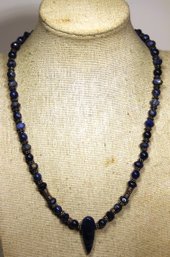 Vintage Fine Silver And Genuine Lapis Lazuli Stone Beaded Necklace 16' Long