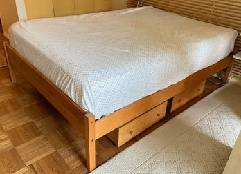 Queen Size Wood Bed With 4 Large Rolling Storage Drawers, Mattress Not Included