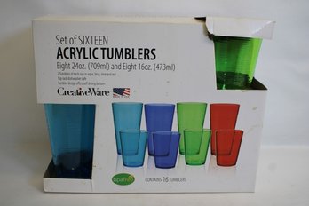 Set Of Sixteen Acrylic Tumblers New In Box