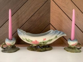 Hull Pottery Lot- Centerpiece And Candle Holders