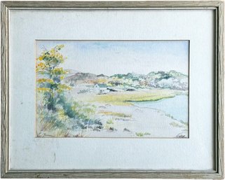 An Original Mid Century Coastal Watercolor On Board By Helen Forman