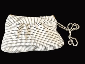 Vintage White Metal Mesh Purse With Metal Box Chain Strap