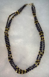 Elegant Gold Blue Lapis Bead Necklace