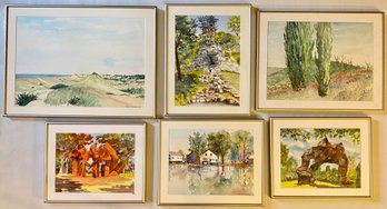 6 Original Watercolor Paintings By George Yourke, Some Signed