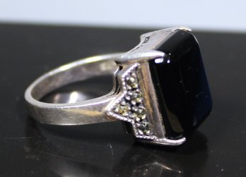 Fine Large Sterling Silver Black Onyx Ladies Ring Size 9.5