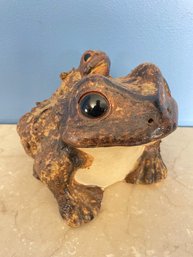 Vintage Japanese Shigaraki Ware Frog And Baby Frog Figurine
